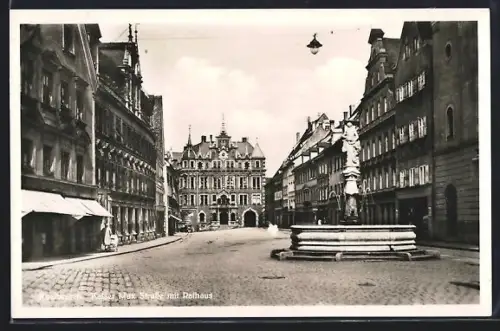 AK Kaufbeuren, Kaiser Max-Strasse mit Brunnen