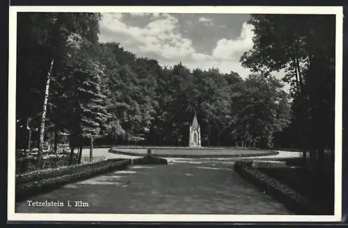 AK Schöppenstedt, Waldwirtschaft Tetzelstein im Elm, Bes. Carl Böker, Denkmal