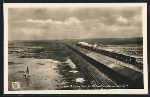 AK Sylt, D-Zug auf dem Hindenburgdamm