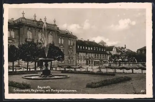 AK Bayreuth, Schlossplatz, Regierung, Markgrafenbrunnen