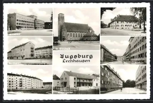 AK Augsburg, Lechhausen, St. Elisabeth, Birkenhof, Soldatenstrasse, Lützowstrasse, Palmstrasse, Kindergarten