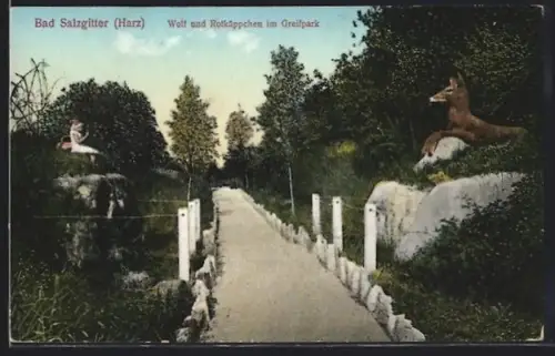 AK Bad Salzgitter /Harz, Wolf und Rotkäppchen im Greifpark