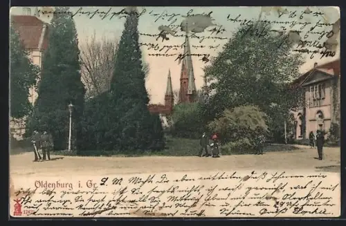 AK Oldenburg i. Gr., Parkansicht, Kirche, Wohnhäuser