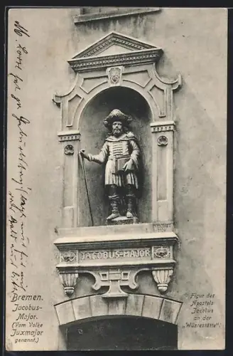 AK Bremen, Jacobus-Major, Figur des Apostels Jacobus in Nische an der Wüstestätte