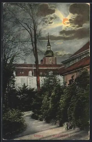 AK Oldenburg i. Grossh., Schloss im Mondschein