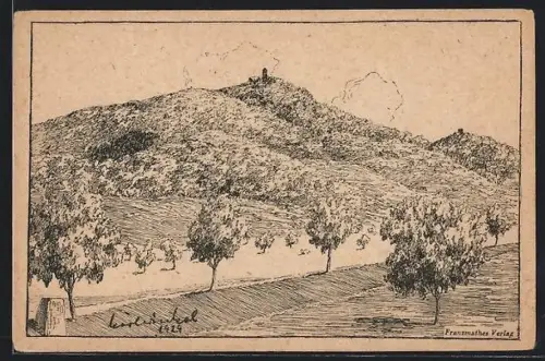 Künstler-AK Malchen a. d. B., Blick zum Alsbacher Schloss