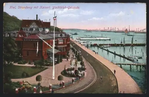 AK Kiel, Strandweg mit Kaiserl. Yachtklub-Gebäude