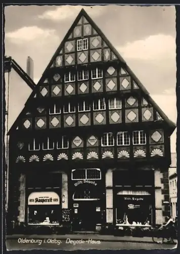 AK Oldenburg /i. Oldbg., Degode-Haus, Fachwerk-Giebelhaus