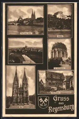 AK Regensburg, Dom, Walhalla, Altes Rathaus
