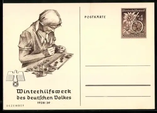 AK Arbeiterin beim Bemalen von Christbaumschmuck, Ganzsache WHW Winterhilfswerk