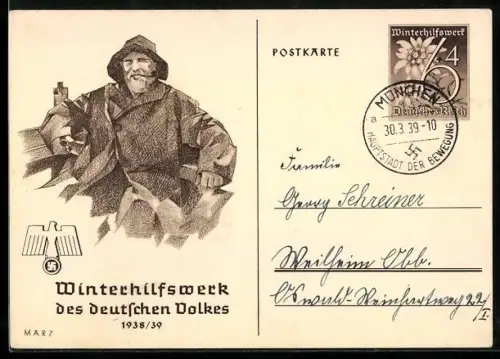 AK Seemann mit Pfeife, Ganzsache WHW Winterhilfswerk