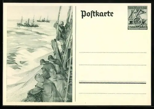 AK Matrosen auf einem Schiff, Ganzsache WHW Winterhilfswerk