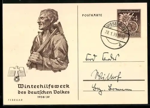 AK Arbeiter mit Hammer, Ganzsache WHW Winterhilfswerk