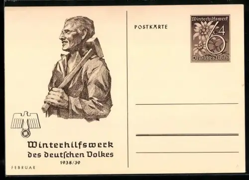 AK Arbeiter mit Hammer, Ganzsache WHW Winterhilfswerk