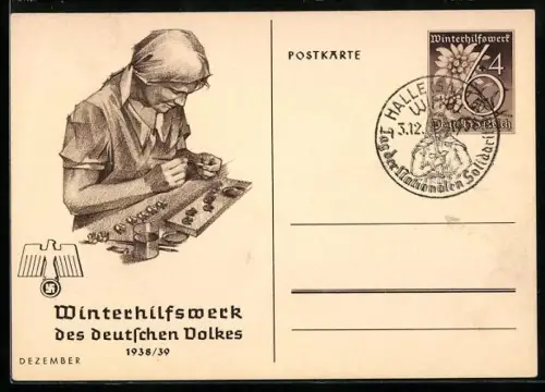 AK Künstlerin bei der Arbeit, Ganzsache WHW Winterhilfswerk