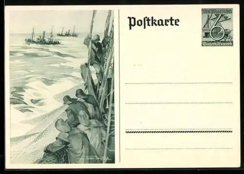 AK Matrosen auf hoher See, Ganzsache WHW Winterhilfswerk