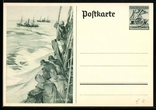 AK Matrosen auf hoher See, Ganzsache WHW Winterhilfswerk