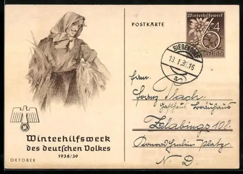 AK Bäuerin bei der Ernte, Ganzsache WHW Winterhilfswerk