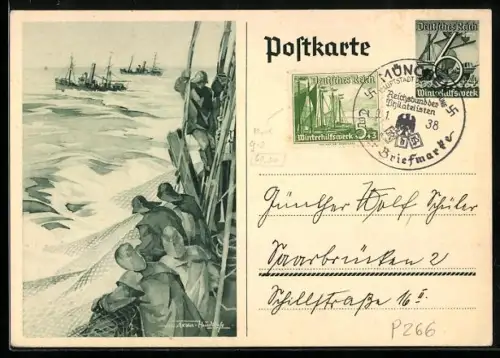 AK Matrosen auf hoher See, Ganzsache WHW Winterhilfswerk