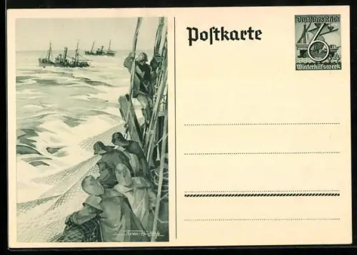 AK Matrosen auf einem Schiff, Ganzsache WHW Winterhilfswerk