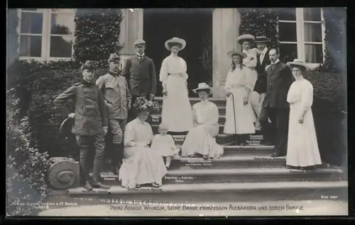 AK Prinz August Wilhelm von Preussen mit seiner Braut Prinzessin Alexandra von Sachsen-Coburg-Gotha & deren Familie