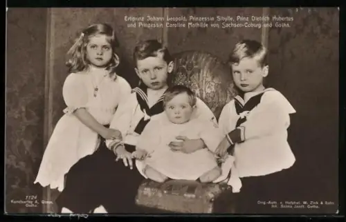 AK Erbprinz Johann Leopold mit seinen Geschwistern Sibylle, Caroline Mathilde und Prinz Dietrich Hubertus