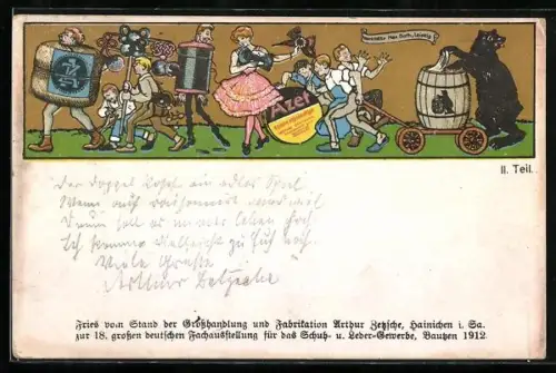 AK Reklame für Produkte des deutschen Schuh- und Leder-Gewerbes 1912, darunter Schuhpolitur von Azet