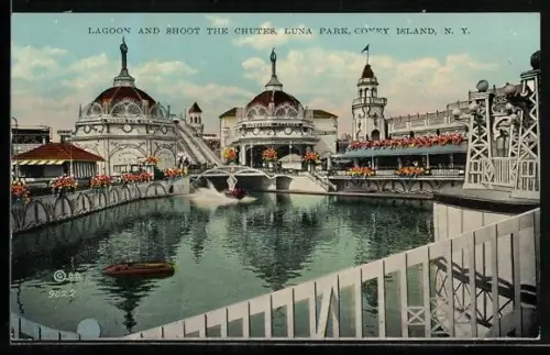 AK Coney Island, N.Y., Lagoon and shoot the chutes in Luna Park