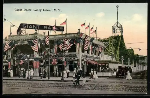 AK Coney Island, N.Y., Giant Racer with visitors