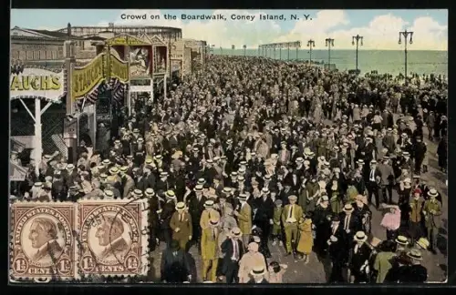 AK Coney Island, N.Y., Crowd on the Boardwalk
