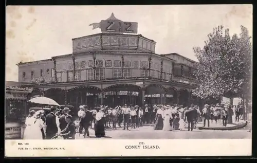 AK Coney Island, N.Y., Z.I.Z. with a crowd in front of it