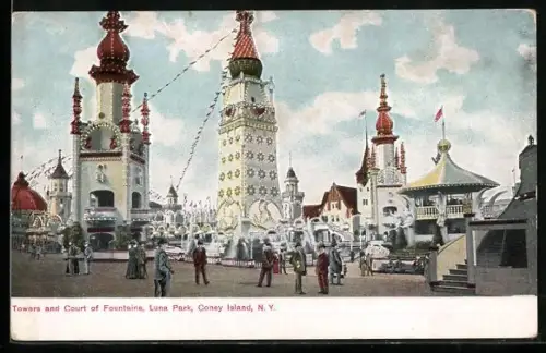 AK Coney Island, N.Y., Towers and Court of Fountaine in Luna Park