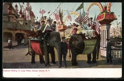 AK Coney Island, N.Y., Elephant Riding in Luna Park