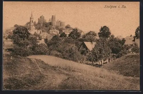 AK Stolpen i. Sa., Burg, Kirche, Ortsansicht