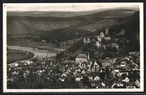 AK Wertheim a. Main, Stadtansicht mit Burg und Mainbrücke