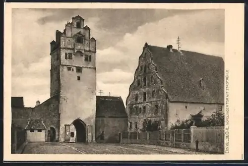AK Dinkelsbühl, Nördlinger Tor mit Stadtmühle
