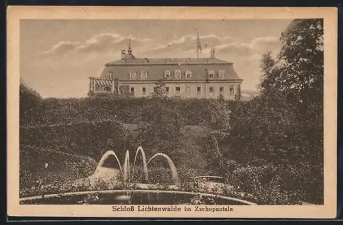 AK Lichtenwalde im Zschopautal, Schloss Lichtenwalde, Park, Springbrunnen
