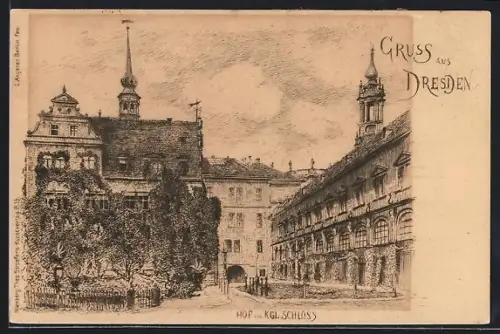 Künstler-AK Dresden, Hof im königlichen Schloss