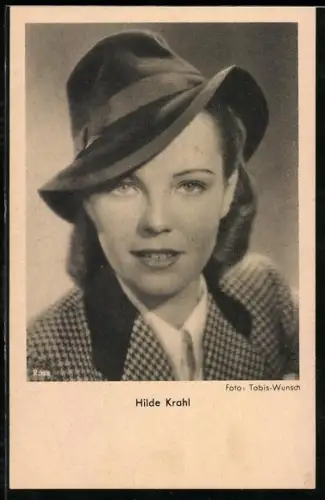 AK Schauspielerin Hilde Krahl, Portrait mit Hut und Jacke