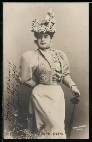 AK Schauspielerin Rosa Albach-Retty mit Regenschirm