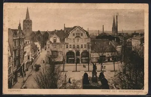 AK Herford, Markt mit Kriegerdenkmal