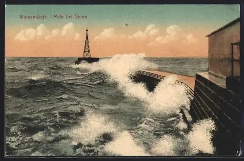 AK Warnemünde, Mole bei Sturm