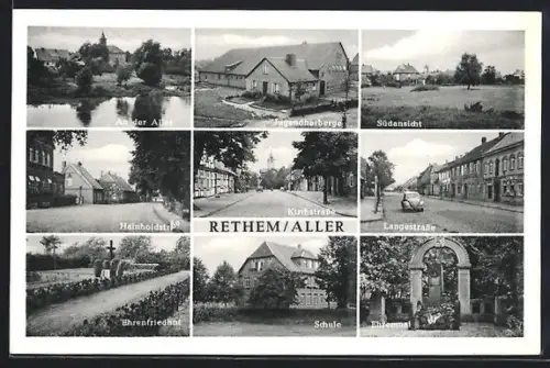 AK Rethem /Aller, Hainholdstrasse, Kirchstrasse, Langestrasse, Schule und Jugendherberge