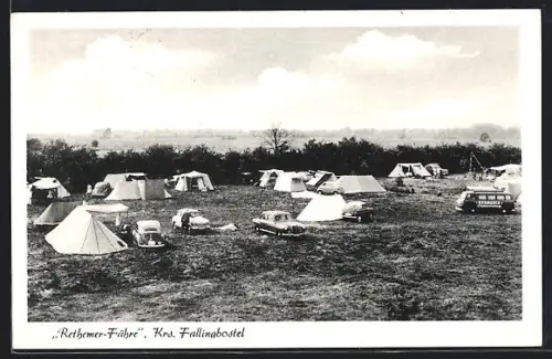 AK Rethem /Fallingbostel, Gasthaus Rethemer Fähre, Inh. A. Schou, Campingplatz, Autos, Zelte