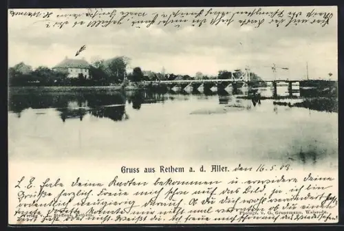AK Rethem a. d. Aller, Flusspartie mit Brücke