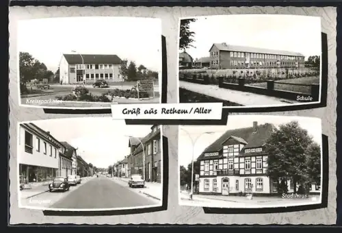 AK Rethem /Aller, Kreissparkasse, Schule, Langestrasse, Stadthaus
