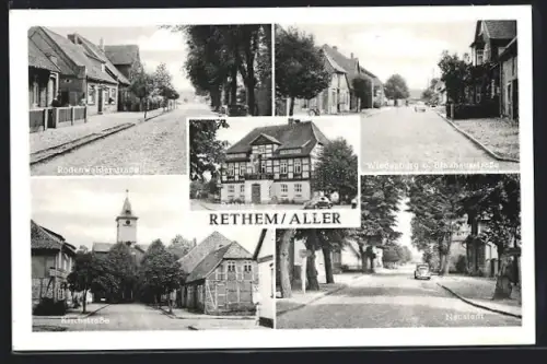 AK Rethem /Aller, Rodenwalderstrasse, Wiedenburg und Brauhausstrasse, Kirchstrasse, Neustadt