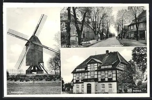 AK Rethem /Aller, Bockwindmühle, Langestrasse, Rathaus