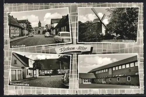 AK Rethem /Aller, Kirchstrasse, Bockmühle, Brauhausstrasse, Schule