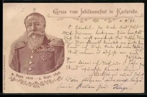 AK Portrait eines badischen Adligen mit Uniform und Orden zum Jubiläumsfest